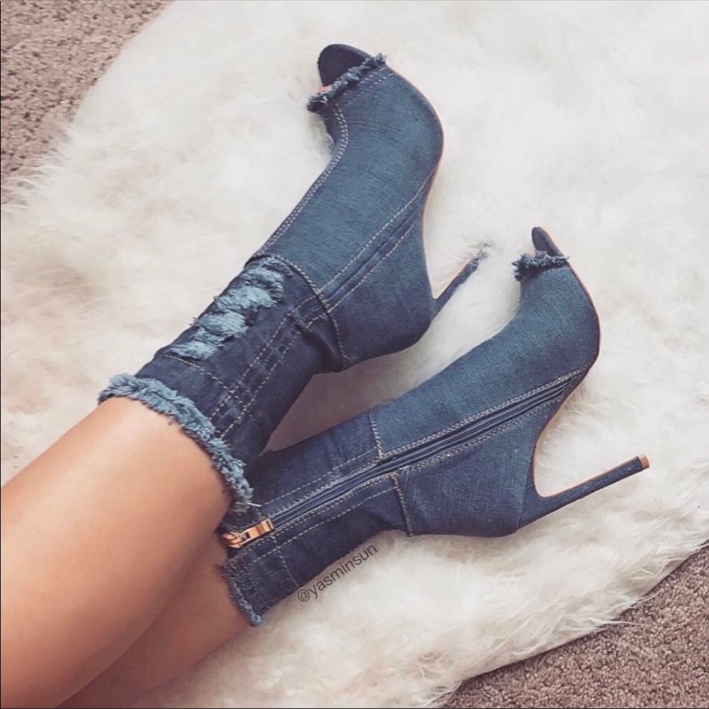 denim booties
